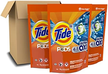Tide PODS Liquid Laundry Detergent Soap Pacs, 4-in-1 Ultra Oxi, HE Compatible, 3 Bag Value Pack, 75 Count