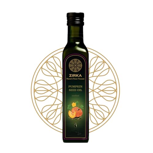Pumpkin Seed Oil Zirka 100% Unrefined Cold-Pressed Styrian Oil in Glass Bottle Made in Slovenia Gourmet Salad Dressing, Drizzle Oil, Rich in Vitamins E and K, Antioxidants, Hearth-Healthy Choice.