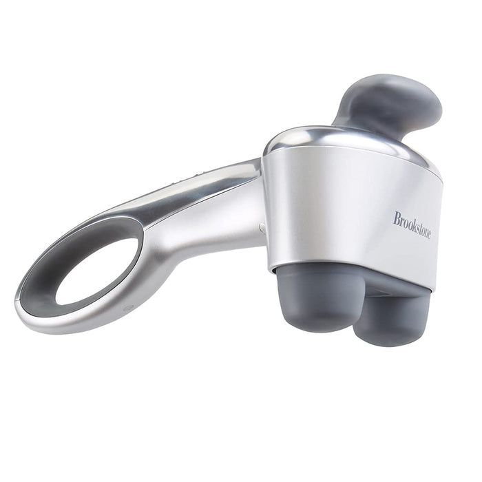 Brookstone B-HHP-650J Cordless Neck, Back Percussion Massager Deep Kneading Dual-Node Portable Light-Weight Rechargeable Max 2, Silver ()