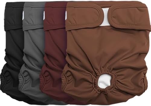 Reusable Female Dog Diapers for Medium Dogs,(4 Pack) Easy Absorbent Medium Doggie Diapers for Peeing,in Heat,Doggie Period Panties,Dark Colors,M