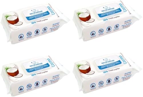 Best Pet Supplies Dog Wipes, Hypoallergenic, Deodorizing, Cleaning for Dogs' Paws, Butt, Face, Grooming, Non-Sticky Formula for Puppy, Cats and Sensitive Skin - 400 Pack, Moisturizing Coconut
