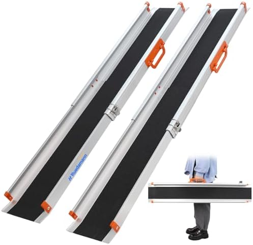 Ruedamann Portable Wheelchair Ramp, 8FT Adjustable Aluminum Ramp for Home, 600lbs Capacity,Telescoping Non-Skid Surface Wheel Chair Ramp for Home, Stairs, Steps
