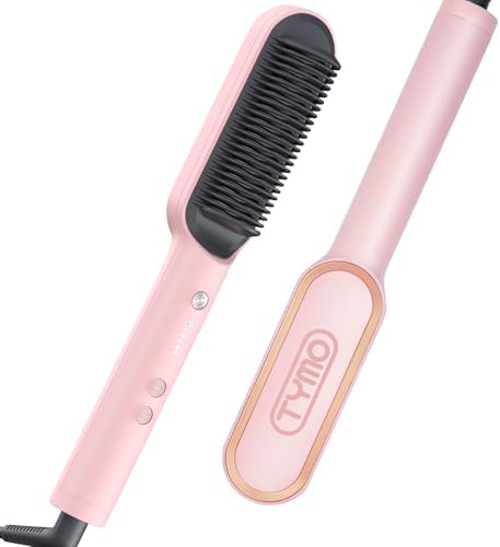 TYMO Ring Hair Straightener Brush – Hair Straightening Iron with Built-in Comb, 20s Fast Heating & 5 Temp Settings & Anti-Scald, Perfect for Professional Salon at Home, Sakura Pink
