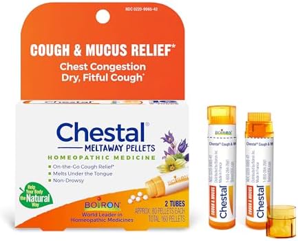 Boiron Chestal Pellets for Cough and Mucus Relief, Nasal or Chest Congestion, and Sore Throat Relief - 2 Count (160 Pellets)