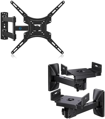 Pipishell Full Motion TV Wall Mount for Most 26-55 Inch TVs, Max VESA 400x400mm up to 66lbs, PIMF2, Speaker Wall Mounts up to 50 lbs, 1 Pair, PISM03