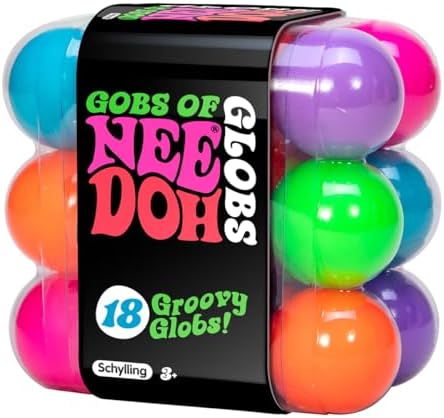 Schylling NeeDoh Teenie Gobs of Globs - Sensory Squeeze Toy - Contains 18 Mini Groovy Globs - 1.25" Wide - Multicolored