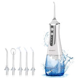 GENKENT Water Dental Flosser Cordless for Teeth Cleaning 300ML Dental Oral Irrigator 3 Modes 5 Tips Rechargeable Waterproof Electric Flossing for Home Travel (White)