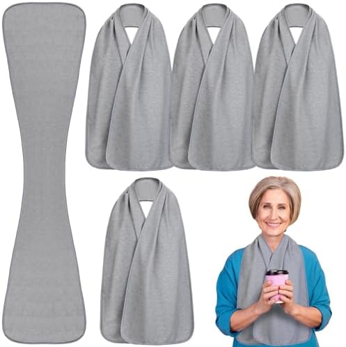 6 Pcs Adult Bibs Scarf for Eating Dignity Dining Protectors Scarf Bibs for Elderly Senior Citizens Washable(Gray)