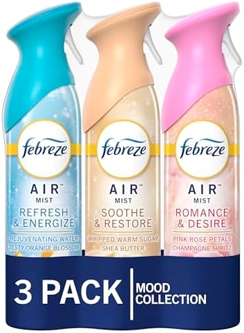 Febreze Air Mist Air Freshener Spray, Odor-Fighting Room Spray for Home and Bathroom and Kitchen, Aerosol Can, Refresh & Energize, Soothe & Restore, Romance & Desire Scent, 8.8oz, 3 Count