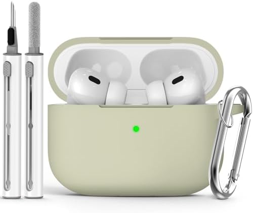 AirPods Pro Case Cover with Cleaner Kit, Soft Silicone Protective Case for Apple AirPod Pro 2/1st Gen, Keychain-Khaki