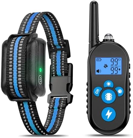 Dog Shock Collar, 2500FT Dog Training Collar with Remote for 20-110lbs Medium Large Dogs, IPX7 Waterproof Rechargeable Electric Collar with 4 Training Modes, Beep, Light, Vibration and Shock (Blue)