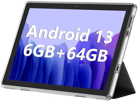 Android Tablet, 10.1 inch Android 13 Tablets 6GB RAM 64GB ROM 1TB Expand, 1280x800 IPS HD Touchscreen,6000mAh Battery, Bluetooth, Dual Camera, GMS, WiFi （Silver