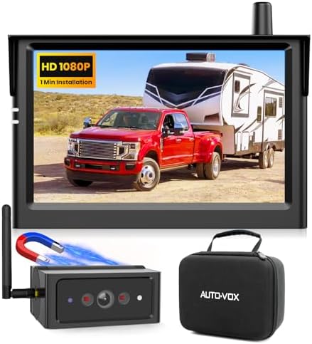 AUTO VOX Wireless Backup Camera Magnetic: 5" Portable No Wiring 1 Min Install Trailer Hitch Camera, HD 1080P 2-Split Car Monitor & IR Night Vision Back Up Camera Systems for Truck, Trailer, RV, Camper