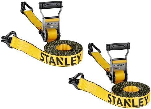 STANLEY S50002 Black/Yellow 1.5" x 16' Heavy-Duty Ratchet Straps (5,000 lb Break Strength), 2 Pack
