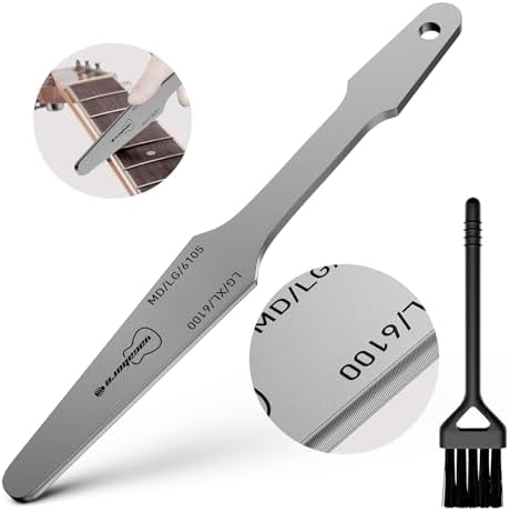 Guitar Fret File, Double-Side Fret Crowning File, Professional High Carbon Steel Design Fret File for Electric, Acoustic and Bass Guitars - MD, LG, XL Frets with Clean brush