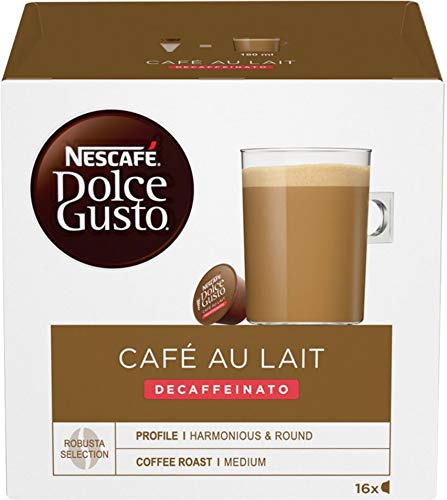 Nestlé Nescafe Dolce Gusto Coffee Pods - Decaffeinated Café au Lait Flavor - Choose Quantity (2 Pack (32 Capsules))