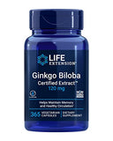 Life Extension Ginkgo Biloba Certified Extract™, 120 mg, Helps Maintain Memory & cognition, Gluten-Free, Non-GMO, Vegetarian, 365 Capsules