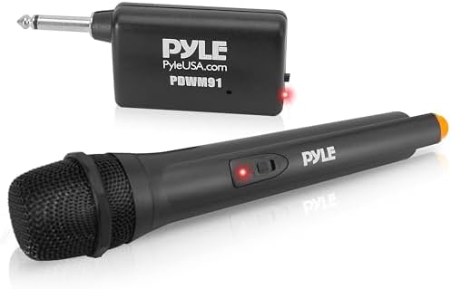 Pyle Portable VHF Wireless Microphone System - Professional Battery Operated Handheld Dynamic Unidirectional Cordless Microphone Transmitter Set W/Adapter Receiver, for PA Karaoke DJ Party, Black