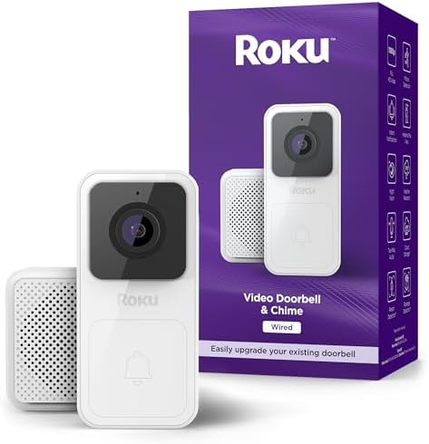 Roku Smart Home Wired Video Doorbell & Chime - 1080p HD Night Vision Ultrawide View Doorbell Camera with Motion & Sound Detection, 2-Way Audio & Compatible with Alexa & Google (Renewed)