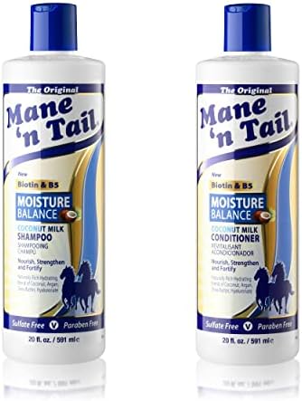 Mane 'n Tail Moisture Balance Shampoo & Conditioner with Coconut Milk & Biotin (20 Oz Each) | Sulfate-Free, Paraben-Free, Vegan Formula for Hydrated Hair & Scalp