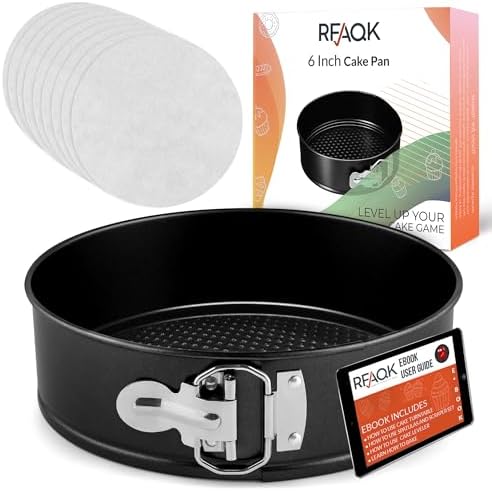 RFAQK Non-Stick 6 Inch Cake Pan with Removable Bottom - Leakproof Springform Pan with 50Pcs Parchment Papers - Perfect for Cakes, Cheesecakes, and Compatible with 3 Qt Instant Pot - Bonus E-Book