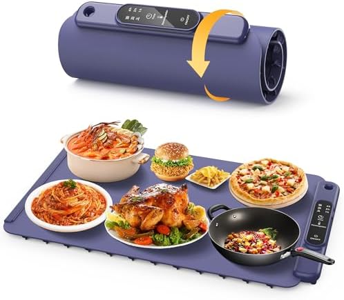 Warming Mat for Food - Full Surface Heating, Rollable Food Warming Mat & Premium Silicone Nano-Material,3 Temperature Settings,Food Warmers for Parties, Suit for Family Gatherings, Holidays