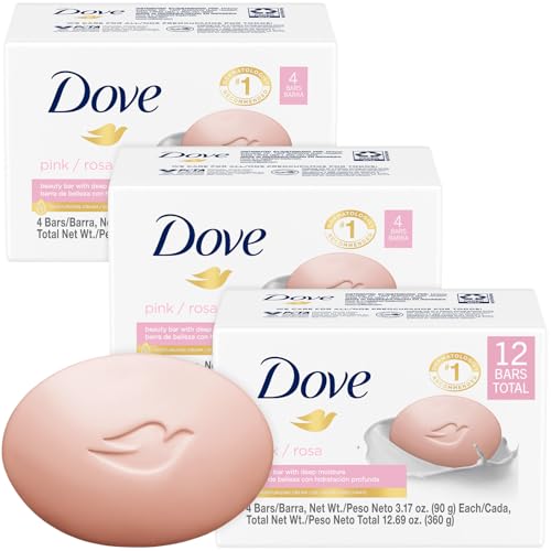 Dove Soap, Pink Beauty Bar 3-Pack (12 Soap Bars) – 3-in-1 Moisturizing Face, Body & Hand Soap, 4.75 Oz Ea