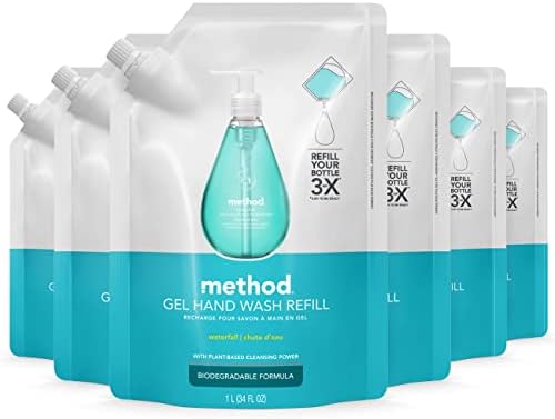 Method Gel Hand Soap Refill, Waterfall, Biodegradable Formula, 34 fl oz (Pack of 6)