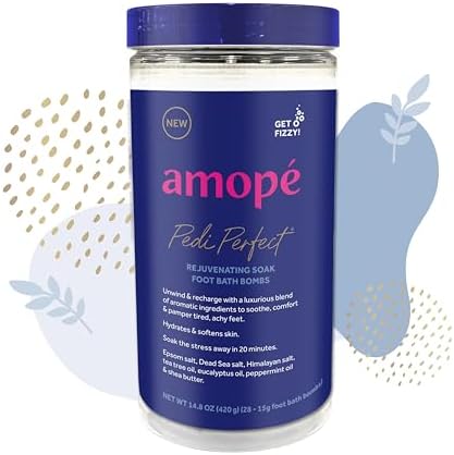Amopé Pedi Perfect Rejuvenating Foot Soak Foot Bath Bombs, Relaxing Foot Spa Fizzies with Epsom salt, Dead Sea & Himalayan Salt, Tea Tree Oil, Shea Butter to Soothe, Hydrate & Soften Tired Feet, 28 ct