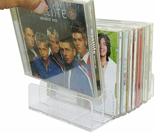 Pmsanzay DVD Storage Box - Clear Acrylic - Stackable DVD and CD Holder, CD Display Rack CD Organizer Stand - Holds up to 14 Standard CD Cases for Media Shelf Storage and Organization - No DVD