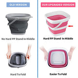 2 Pack Collapsible Buckets 5L 1.3Gallon Small Cleaning Bucket for Household Portable Plastic Bucket Outdoor Car Washing Tub Foldable Camping Beach Sand Water Pot Pail Space Saving Square Grey and Pink