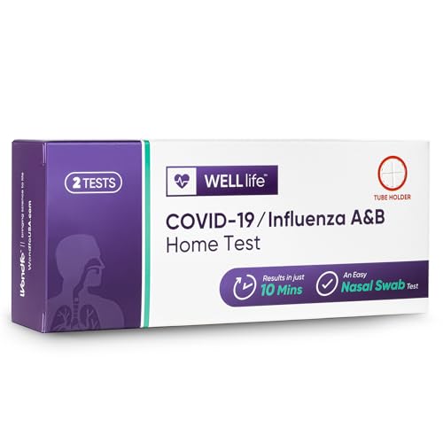 WELLlife COVID-19 / Flu A&B Home Test, Results in 10 mins for Flu and Covid, [2 Tests Total], Rapid Antigen 3-in-1 Test for Quick, Reliable Results at Home (1 Pack, 2 Tests)