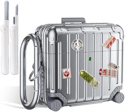KOREDA Compatible with AirPods 4 Case Cover, Funny Suitcase Design Case for Airpods 4th Generation 2024, Cute Fashion Protective Hard Case with Cleaner Kit & Keychain (Silver)