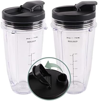 Replacement Parts Kit Ninja Blender Cups for 24 Ounce Cup (2 packs) with Sip & Seal Lid Compatible with Ninja Auto IQ Blender BL450 BL454 BL490 BL680 BL2013 NN102