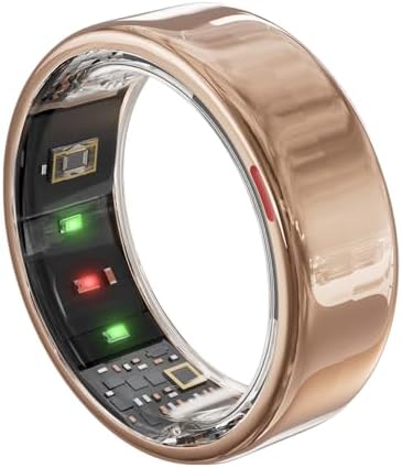Smart Ring - Sleep/Stress/HR Tracker - Size Before You Buy Sizing Kit - Up 5-7 Days Battery Life - Using Wireless Charging Case - No APP Subscription - iOS/Android Compatible (RoseGold, Size 8)