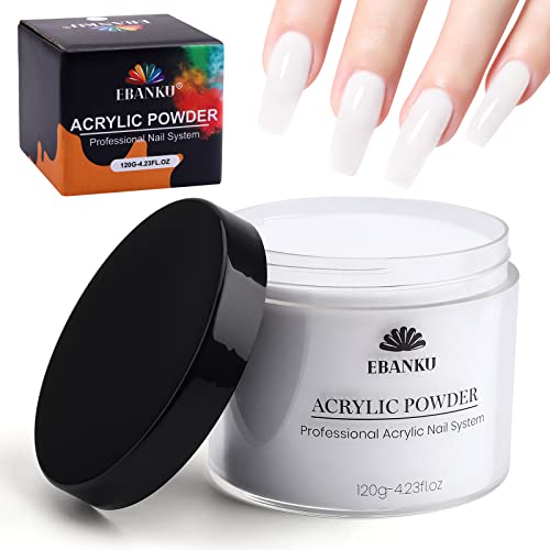 EBANKU White Acrylic Powder, 120g/4.23oz Acrylic Powder Large Capacity Professional Acrylic Nail Powder for Nail Acrylic Extension, Nail Carving, Long-Lasting, No Nail Lamp Needed