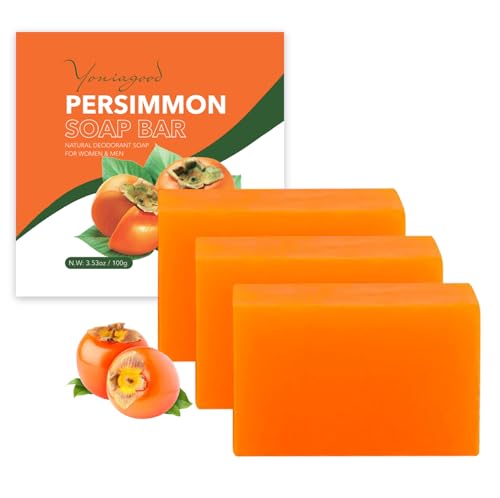 3 PCS Persimmon Soap Bar for Body Odor Control, Natural Deodorant Body Bar Soap for Old People Smell, Remove Nonenal Body Odor, Organic Eliminating Body Odor Wash Soap for Women & Men