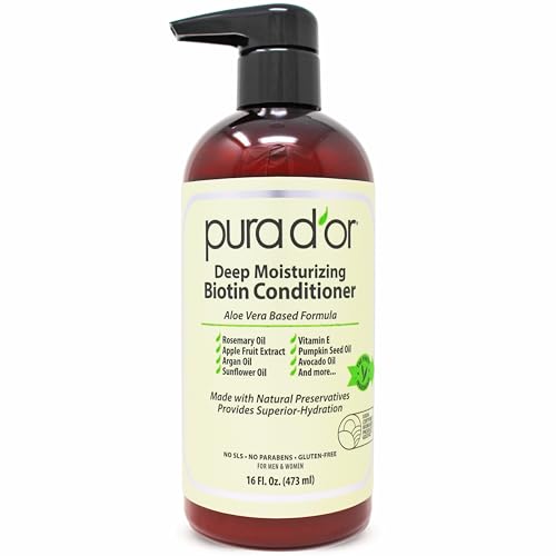 PURA D'OR Deep Moisturizing Biotin Conditioner Thickens, Softens, & Moisturizes Dry, Frizzy, Damaged Hair w/Argan Oil, Pumpkin, Rosemary, Honeysuckle, Vitamin E, Men & Women, 16oz