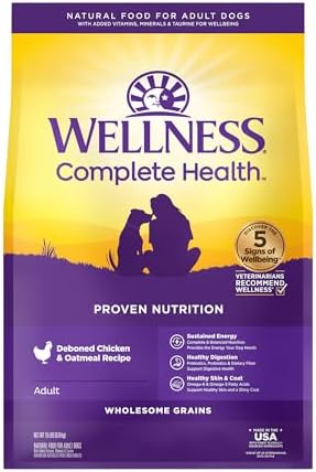 Wellness Complete Health Dry Dog Food with Grains, Natural Ingredients, Made in USA with Real Meat, All Breeds, For Adult Dogs (Chicken & Oatmeal, 15-Pound Bag)