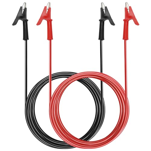 Sumnacon Dual Ended Crocodile Alligator Clips, 15A Test Lead Wire Cable with Insulators Clips, 2Pcs 6.6 Ft/2M Test Flexible Cable with Protective Jack Copper Clamps for Electrical Testing