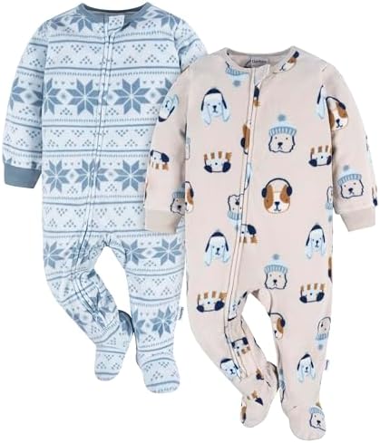 Gerber Baby Boys' Toddler Loose Fit Flame Resistant Fleece Footed Pajamas 2-Pack