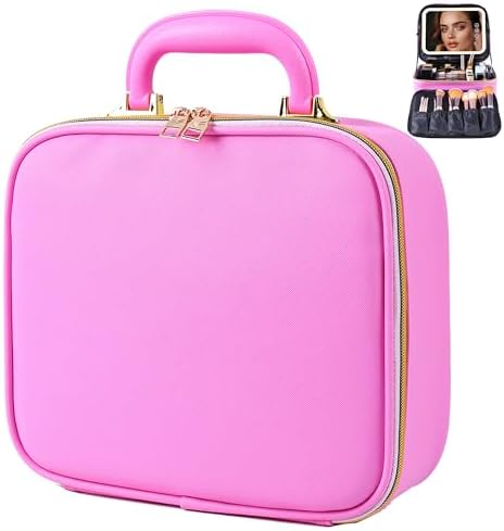 CapsLock Makeup bag with Mirror, LED Light, 3 Adjustable Brightness Levels, Cosmetic Bag with Handle, Portable Storage, Adjustable Partition, Waterproof, Monogrammed Gift Makeup Bag for Women