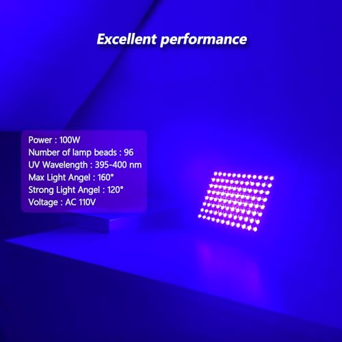 100W LED UV Black Light, Powerful UV Spotlight, IP66, 395nm UV Lamp for Christmas, Halloween Glow Party(1 Packs)