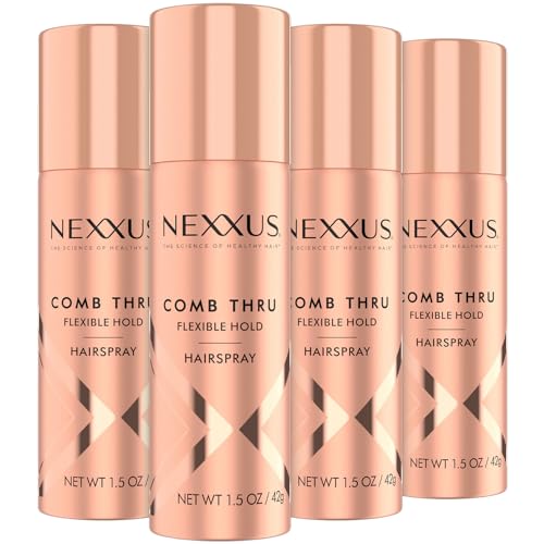 Nexxus Travel Hairspray, Comb Thru Flexible Hold 4-Pack – 72-Hour Anti-Humidity Shield, 48-Hour Frizz Control, Rose Fragrance, 1.5 Oz Ea