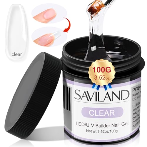 SAVILAND LED & U V Builder Nail Gel - 100 G Large Capacity Clear Hard Gel for Nails, Nail Extension Gel Nail Strengthen Nail Hard Gel Builder Nail Gel Kit Nail Stuff for DIY Nail Art Manicure Set