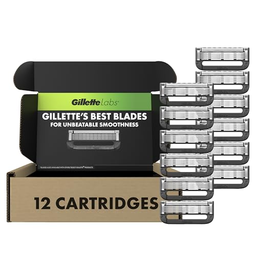 GilletteLabs Razor Blade Refills, 12ct Razor Cartridges, Razor Refills for Men Compatible with GilletteLabs Exfoliating Bar Razor and Heated Razor