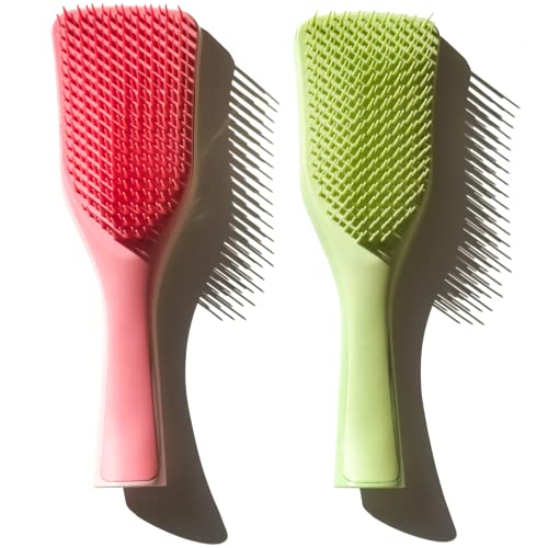 WYNK Hair Brush Detangler for Adults & Kids，Detangling Comb Hair Styling Tools & Appliances for Natural/Wavy/Curly/Coily/Wet/Dry/Oil/Thick/Straight/Long Hair (2 Pack, Tender Green&Pink)