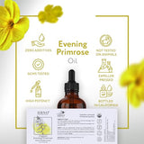 HBNO Organic Evening Primrose Oil - Huge 4 oz (120ml) Value Size - USDA Certified Organic Evening Primrose Oil, Cold Pressed carrier oil for Face, Body, Lips, Nails, Shampoo & Conditioner.