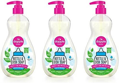 Dapple Baby Bottle Soap, Hypoallergenic Dish Soap for Baby Bottles, Powered by Plants, 1 Pump Included, Packaging May Vary, Fragrance Free, 16.9 Fl Oz (Pack of 3)