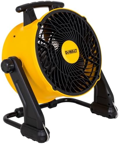 DEWALT 16 Inch Floor Fan, 360° Adjustable Tilting Airflow Fan, 3-Speed 4000 CFM Max, Hook Hangable, Wall Mount for Garage, Basement, Gym, Heavy Duty Barrel Shop Fan